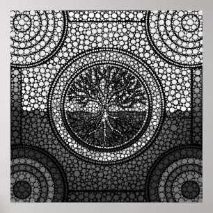 Tree of life - Yggdrasil - Dot Art Grayscale Poster