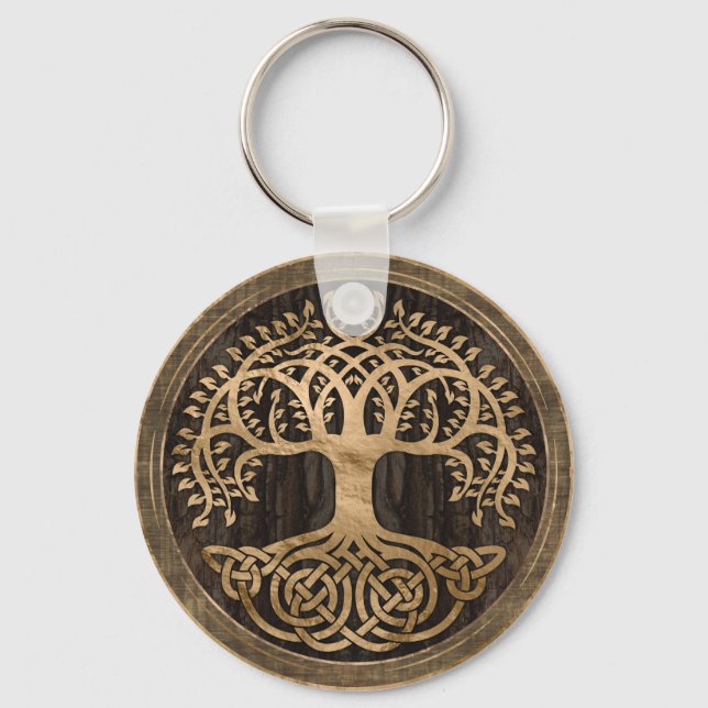 Tree of life -Yggdrasil - Wood Bark and Gold Schlüsselanhänger (Vorderseite)
