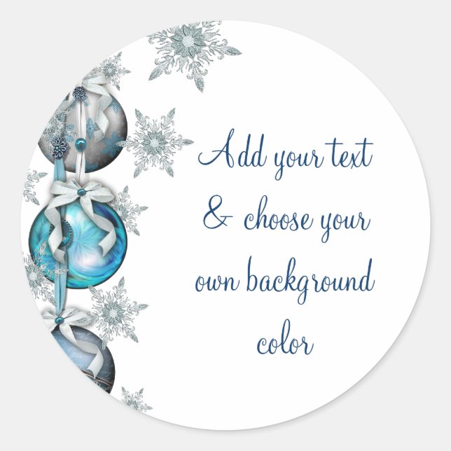 Tree Ornaments Blue Snowflakes Weihnachtsaufkleber Runder Aufkleber (Vorderseite)
