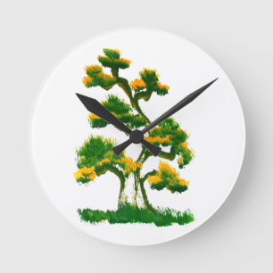 Tree Painting by Elephant Runde Wanduhr
