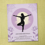 Tree Pose - Yoga Instructor with Lotus Flowers Flyer<br><div class="desc">A clean and serene yoga instructor flyer design featuring a silhouette of a woman in a graceful tree pose (Vrksasana) against a soft background of lavender and primrose yellow with delicate lotus flower illustrations frame the edges. The instructor's figure is positioned elegantly in the center, with flowing hair and outstretched...</div>