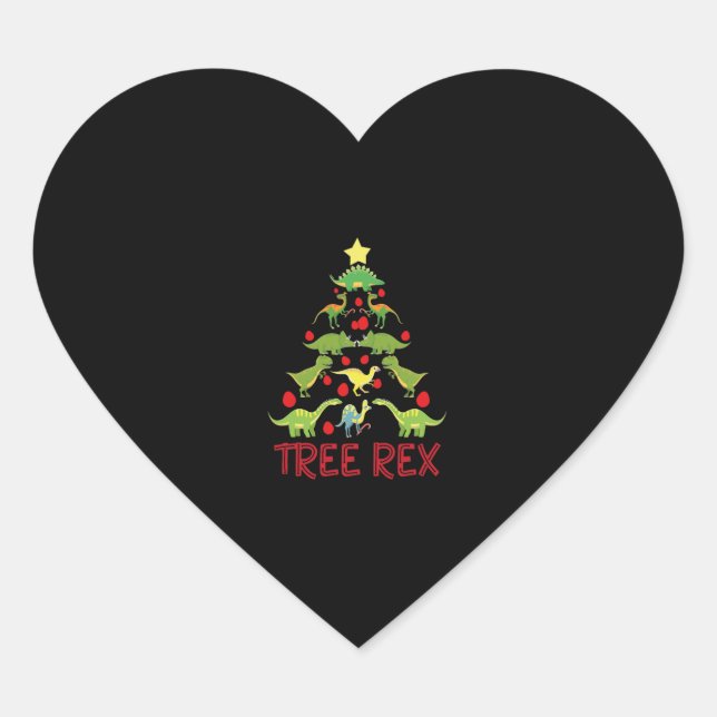 Tree Rex Christmas Tree Funny Christmas Dinosaur F Herz-Aufkleber (Vorderseite)