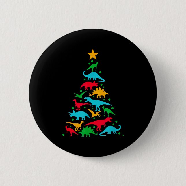 Tree Rex Dinosaur Dino Tree Christmas Tree Funny  Button (Vorderseite)