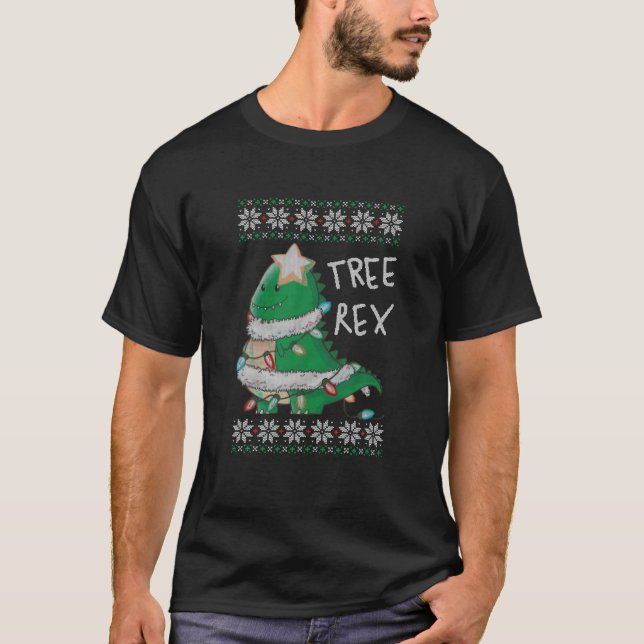 Tree Rex Dinosaur Frohe Weihnachten Ugly Christmas T-Shirt (Vorderseite)