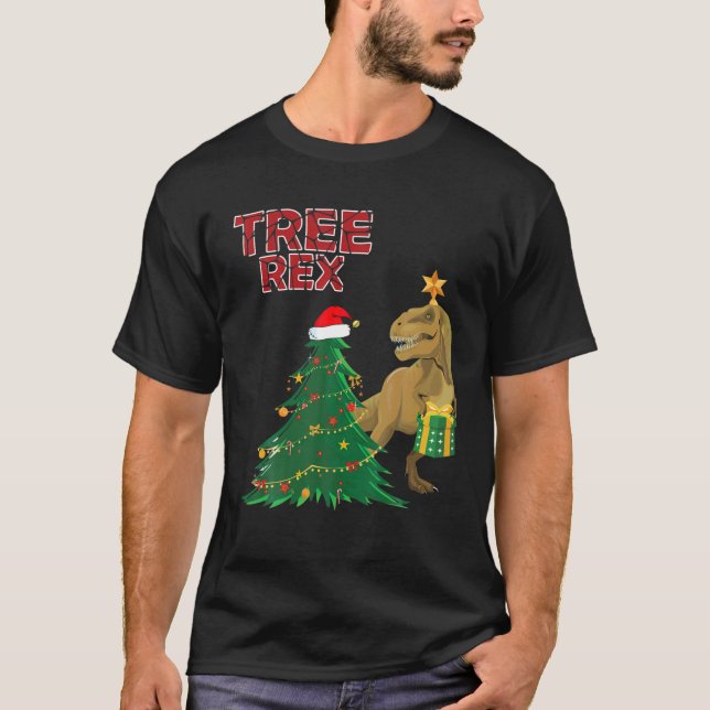 Tree Rex Dinosaur Weihnachtskostüm Tree Geschenk T-Shirt (Vorderseite)