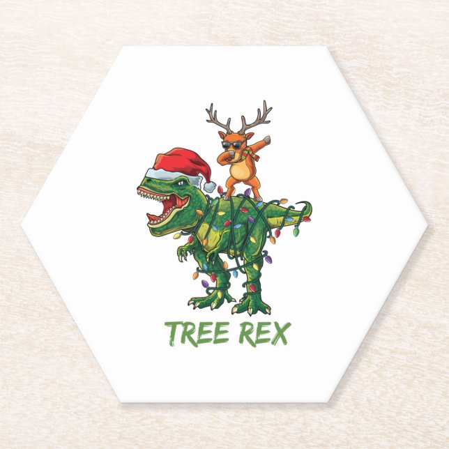 Tree Rex Dinosaur Weihnachtskostüm Xmas Tree Ligh Untersetzer (Vorderseite)