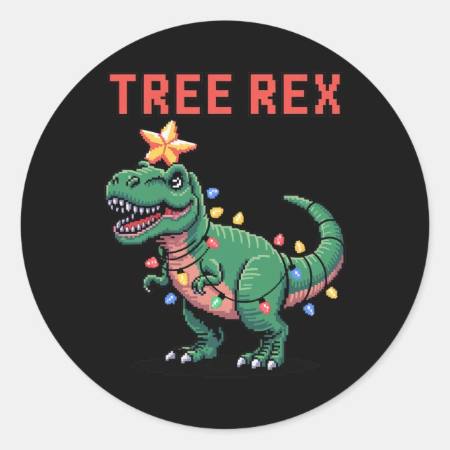 Tree Rex hässlicher Weihnachtspullover Dinosaurier Runder Aufkleber (Vorderseite)