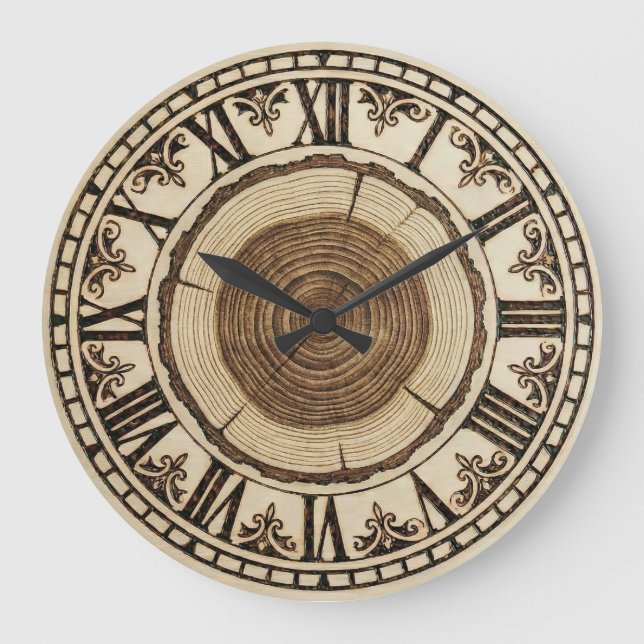 Tree Rings Wooden Wall Clock  Große Wanduhr (Vorderseite)