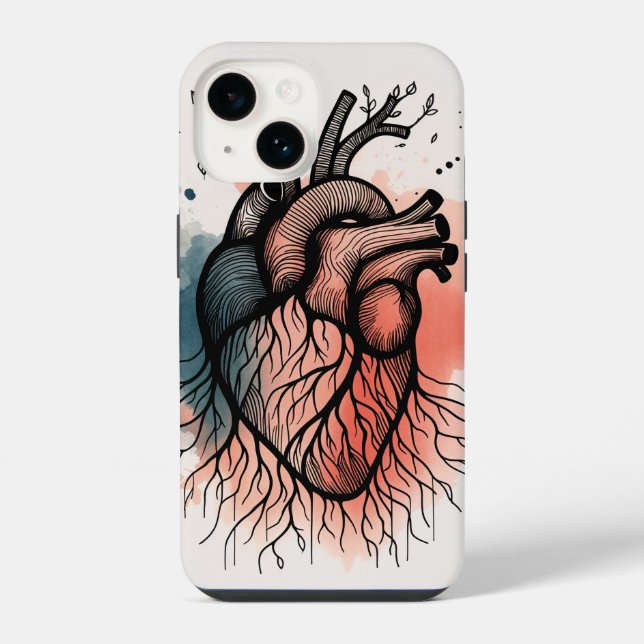 Tree Root Heart - Seele baumelnde Kunst iPhone 14 Hülle (Rückseite)
