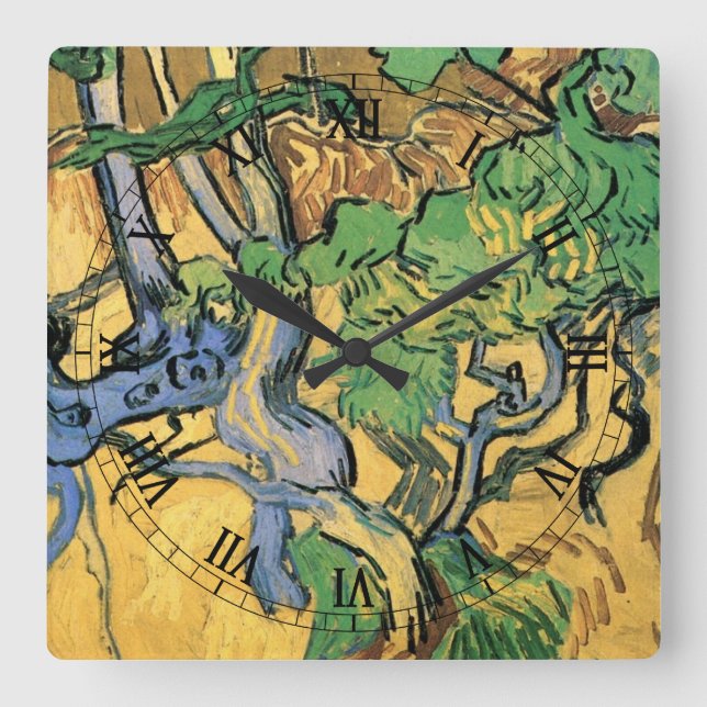 Tree Roots and Trunks von Vincent van Gogh Quadratische Wanduhr (Vorderseite)