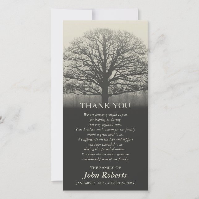 Tree Silhouette Memorial Service Vielen Dank Dankeskarte (Vorderseite)