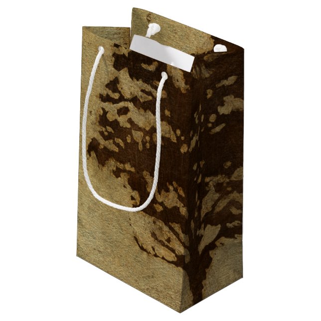Tree-Silhouette über Bronze-Hintergrund Kleine Geschenktüte (Rückseite Schrägansicht)