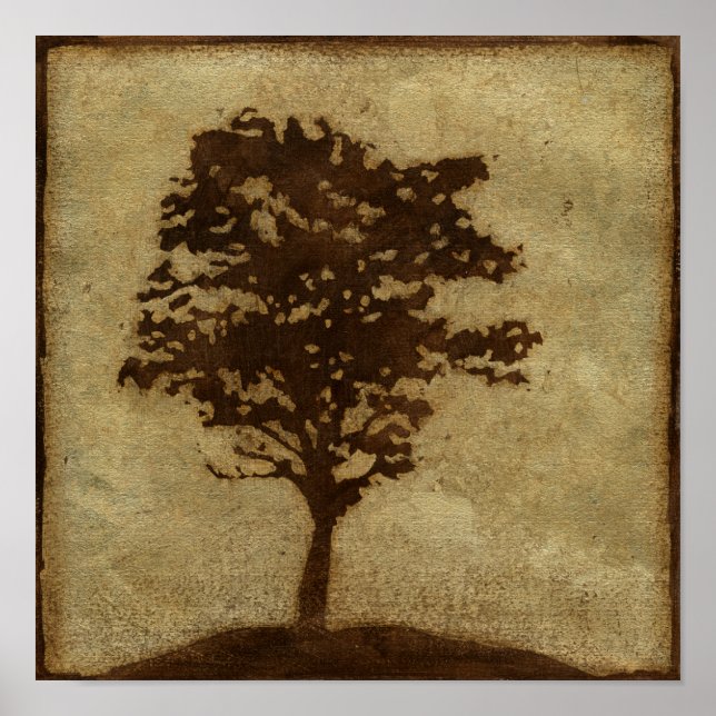 Tree-Silhouette über Bronze-Hintergrund Poster (Vorne)