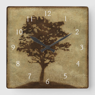 Tree-Silhouette über Bronze-Hintergrund Quadratische Wanduhr