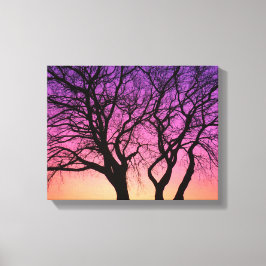 Tree Silhouetten im Sonnenuntergang - Leinwand dru