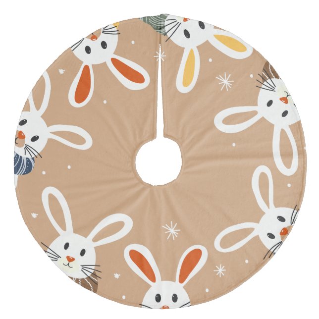 Tree Skirt mit Weihnachtsbunnies und Schneeflocken Fleece Weihnachtsbaumdecke (Vorderseite)