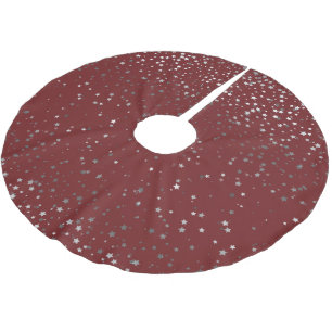 Tree Skirt-Silver-Gray Stars Crimson Polyester Weihnachtsbaumdecke