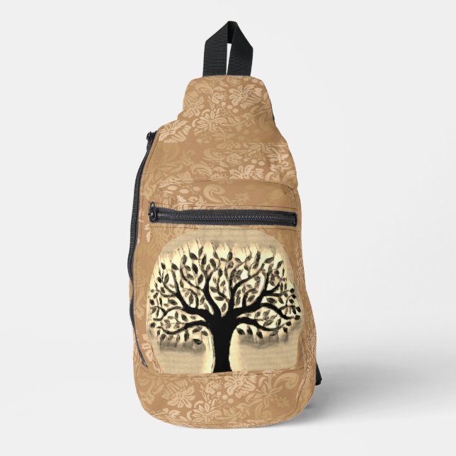 Tree steht vor einer Landschaftsuhr Crossbody Bag (Vorderseite)