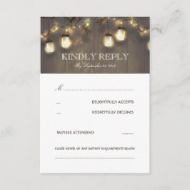 Tree String Lights Mason Jars Rustic Wedding RSVP Karte