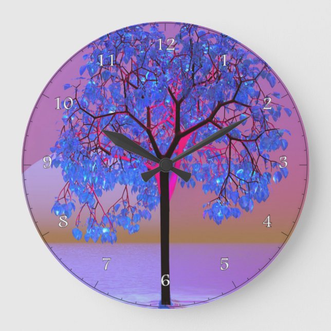 Tree Sunset Große Wanduhr (Vorderseite)
