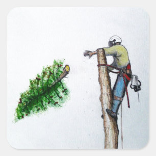 Tree Surgeon Arborist at work present Quadratischer Aufkleber