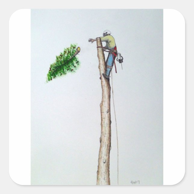 Tree Surgeon Arborist at work present Quadratischer Aufkleber (Vorderseite)