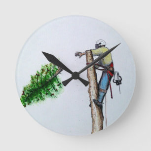 Tree Surgeon Arborist at work present Runde Wanduhr