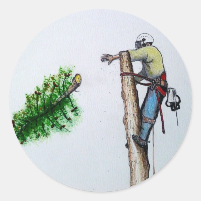 Tree Surgeon Arborist at work present Runder Aufkleber (Vorderseite)