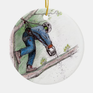Tree Surgeon Arborist Chainsaw Keramik Ornament