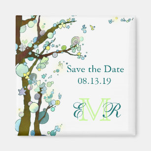 Tree Themed White Wedding Save the Date Magnet