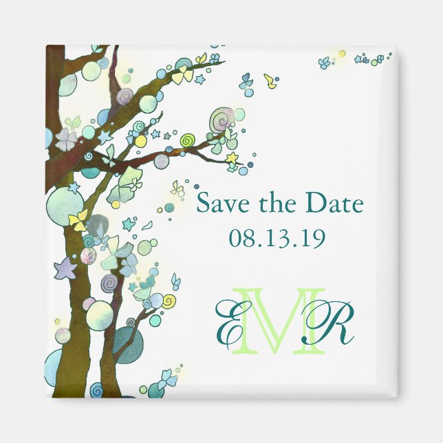 Tree Themed White Wedding Save the Date Magnet (Vorne)
