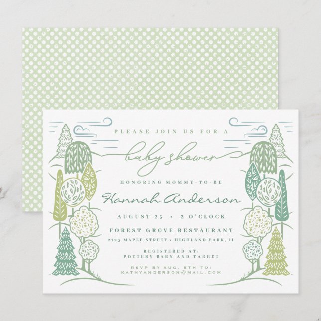 Tree Top Baby Duwer Gender Neutral Green Einladung (Vorne/Hinten)