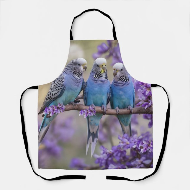 Tree Top Chatter: Blue Budgies in Jacaranda Tree, Schürze (Vorderseite)