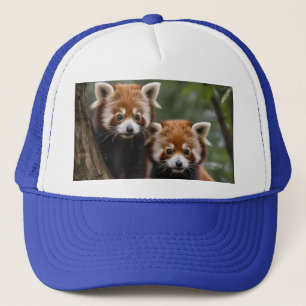 "Tree-top-Explorers: Baby Red Pandas mit Blick auf Truckerkappe