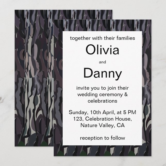 Tree Trunk Background Nature Wedding Einladung (Vorne/Hinten)