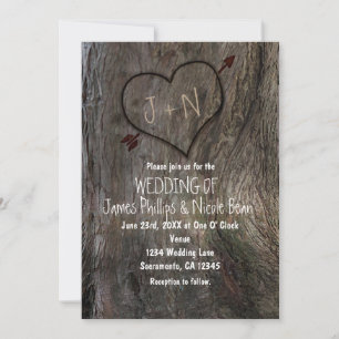 Tree Trunk + Carved Heart Wedding Einladungen