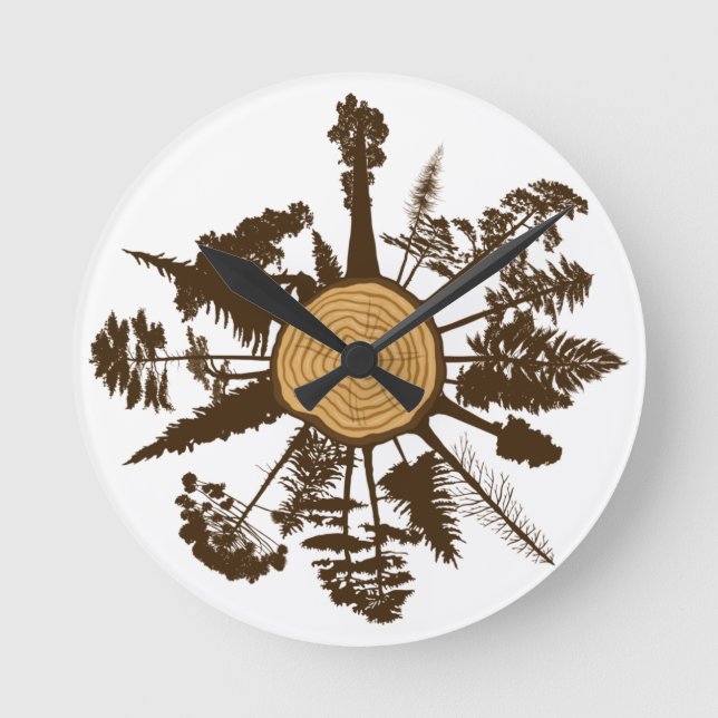 Tree Trunk Cross Section Growth Rings Pine Trees Runde Wanduhr (Vorderseite)