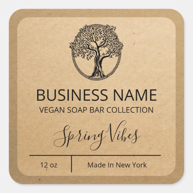 Tree Vegane Kraft Paper Soap Bar Labels Quadratischer Aufkleber (Vorderseite)