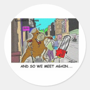 Tree Vs Chain Saw Funny Rick London Geschenke Runder Aufkleber