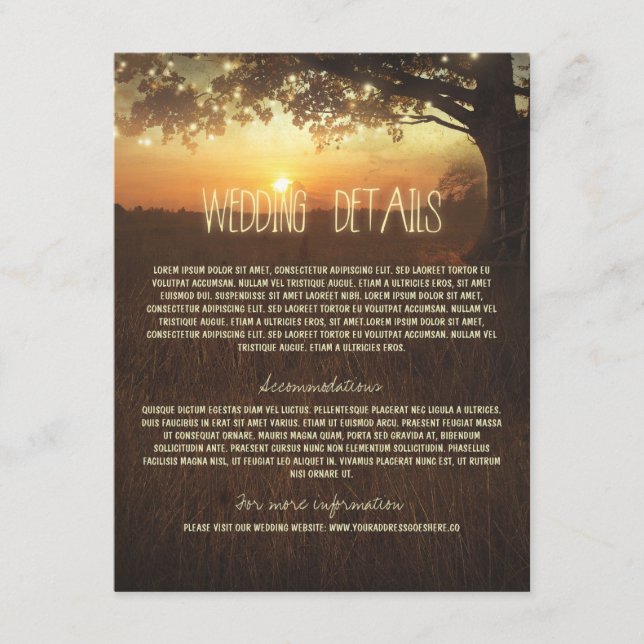 Tree Wedding Information Card mit String Lights Begleitkarte (Vorderseite)
