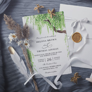 Tree Weeping Willow Budget QR Code Hochzeit Einladung