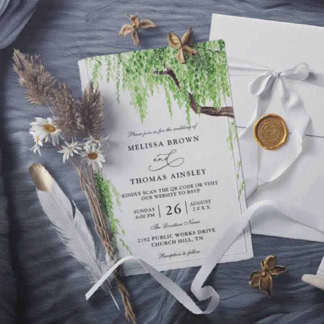 Tree Weeping Willow Budget QR Code Hochzeit Einladung (Von Creator hochgeladen)