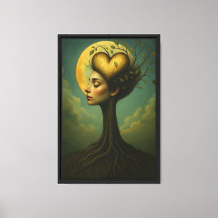 Tree Woman mit Herz Kopf und Wurzeln Leinwanddruck