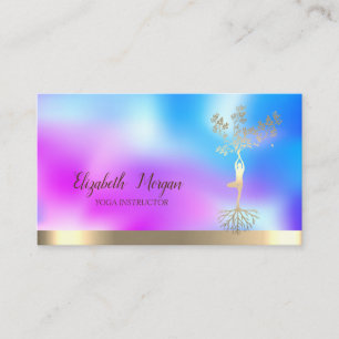 Tree Women Silhouette Holographic Yoga Instructor Visitenkarte