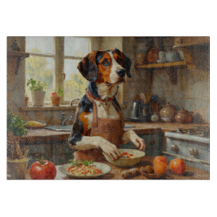 Treeing Walker Coonhound beim Kochen in der Küche Schneidebrett