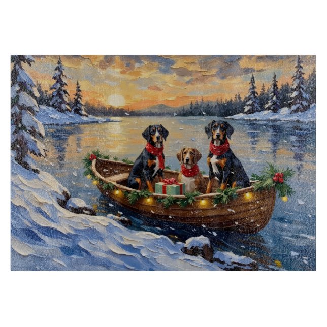 Treeing Walker Coonhound Christmas Boat Holiday Schneidebrett (Vorderseite)