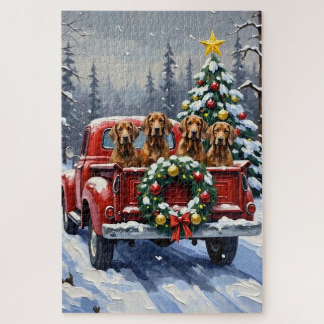 Treeing Walker Coonhound Christmas Red Truck (Vertikal)