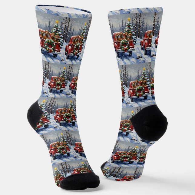 Treeing Walker Coonhound Christmas Red Truck Socken (Gewinkelt)