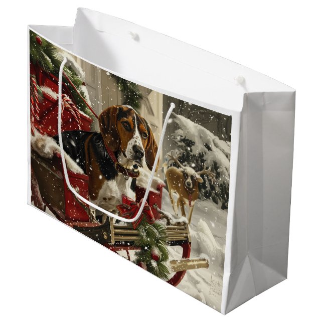 Treeing Walker Coonhound Dog Christmas Festive Große Geschenktüte (Vorderseite Schrägansicht)