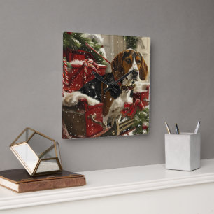 Treeing Walker Coonhound Dog Christmas Festive Quadratische Wanduhr